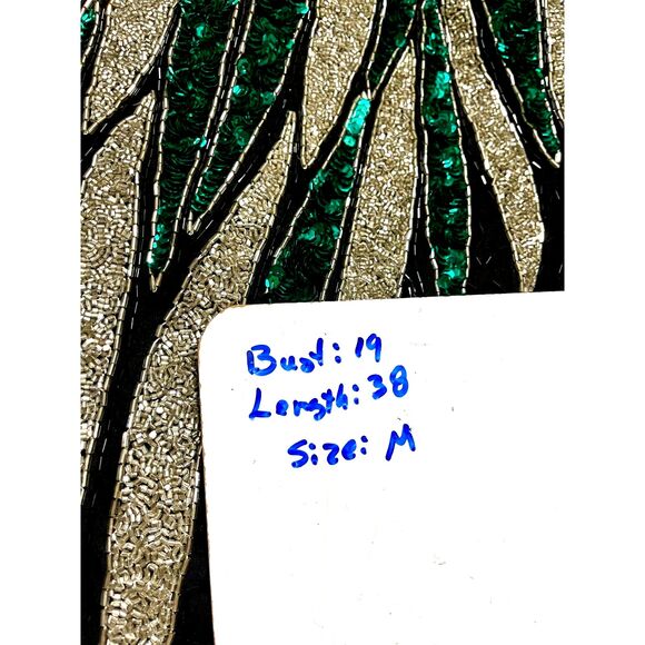 VTG party dress embeaged beaded sequins holidays festive green fairy women M - Picture 7 of 7